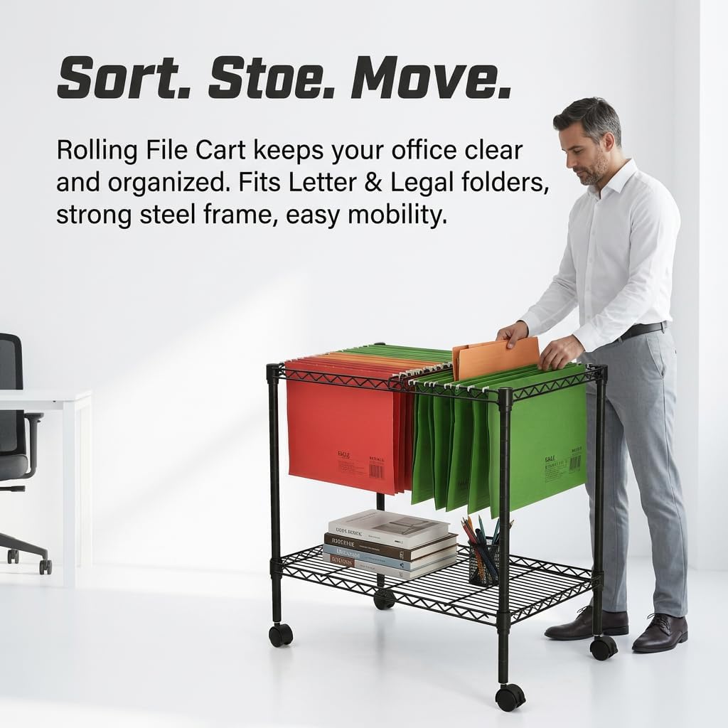 Metal Rolling File Cart for Office Document Storage