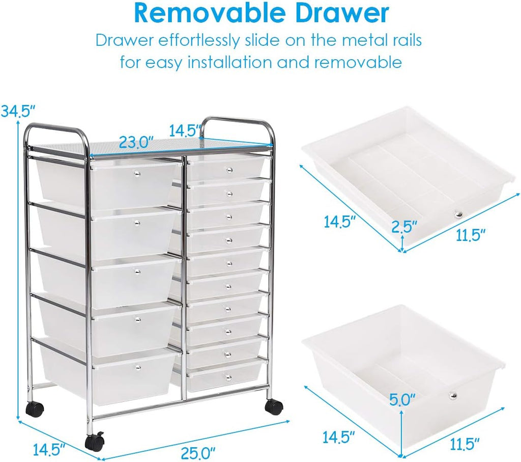 15-Drawer Rolling Storage Organizer Cart Clear