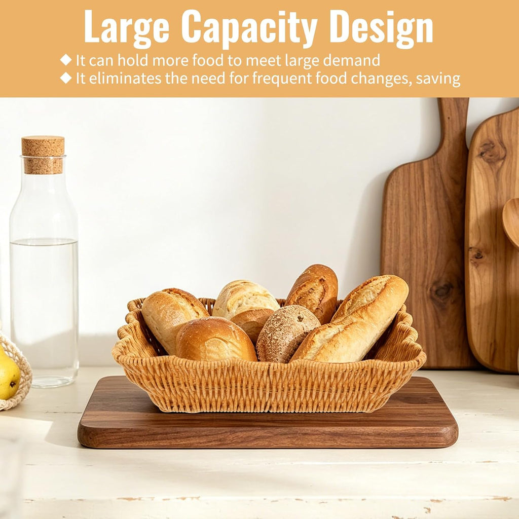 Stackable Rectangular Imitation Rattan Serving Baskets