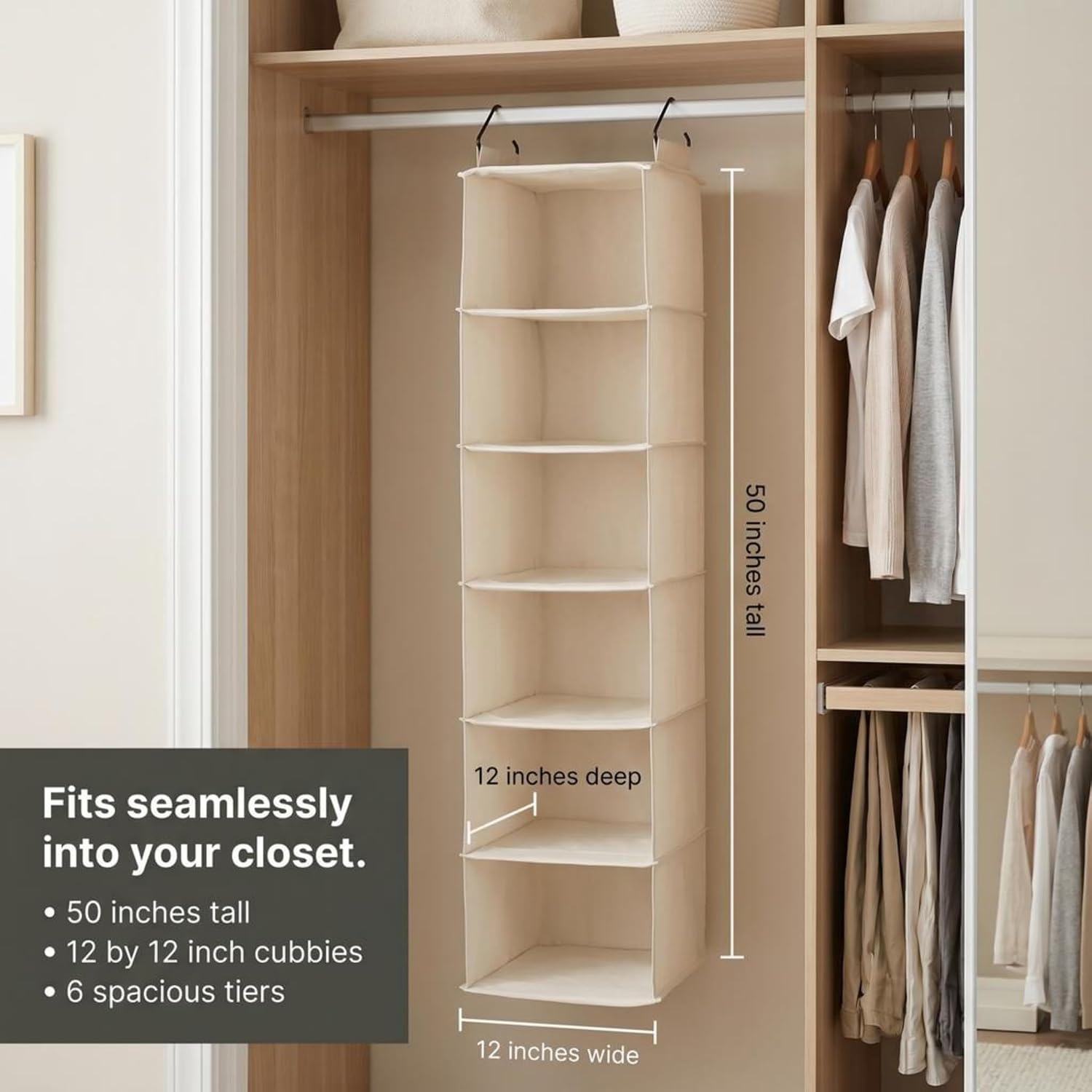 6-Shelf Canvas Hanging Closet Storage Organizer