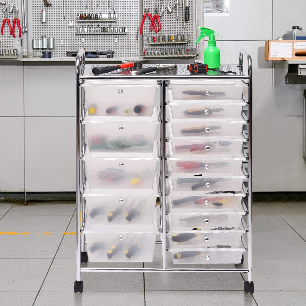 15-Drawer Rolling Storage Organizer Cart Clear