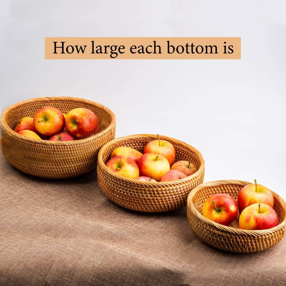 Stackable Round Natural Rattan Serving Basket Set