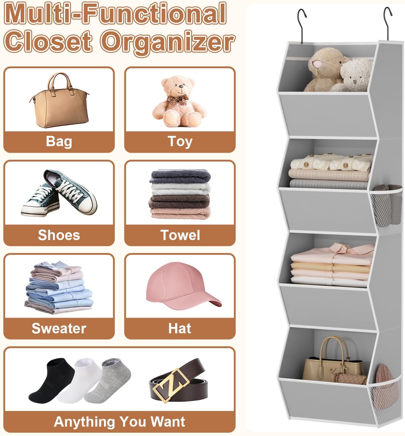 4-Shelf Kids Hanging Closet Storage Organizer
