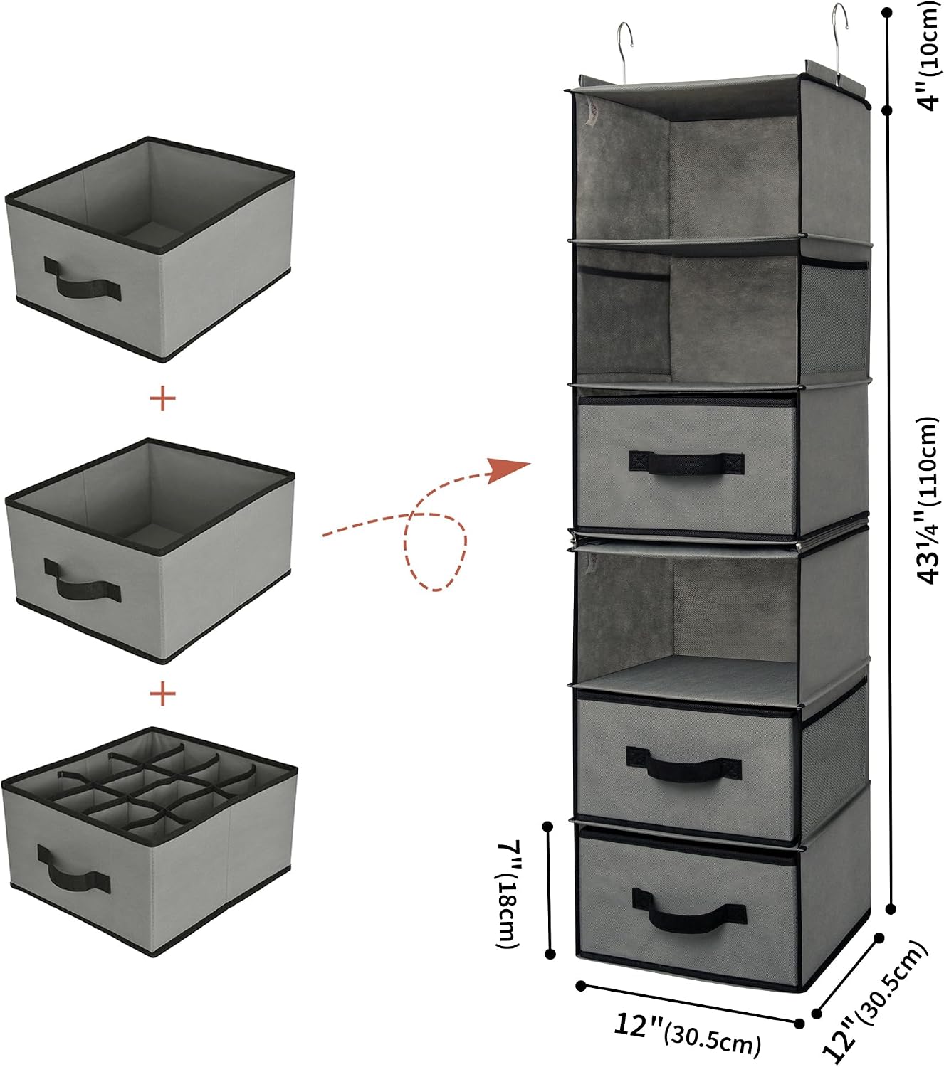 Hanging Closet Organizer Shelves Drawers Pockets