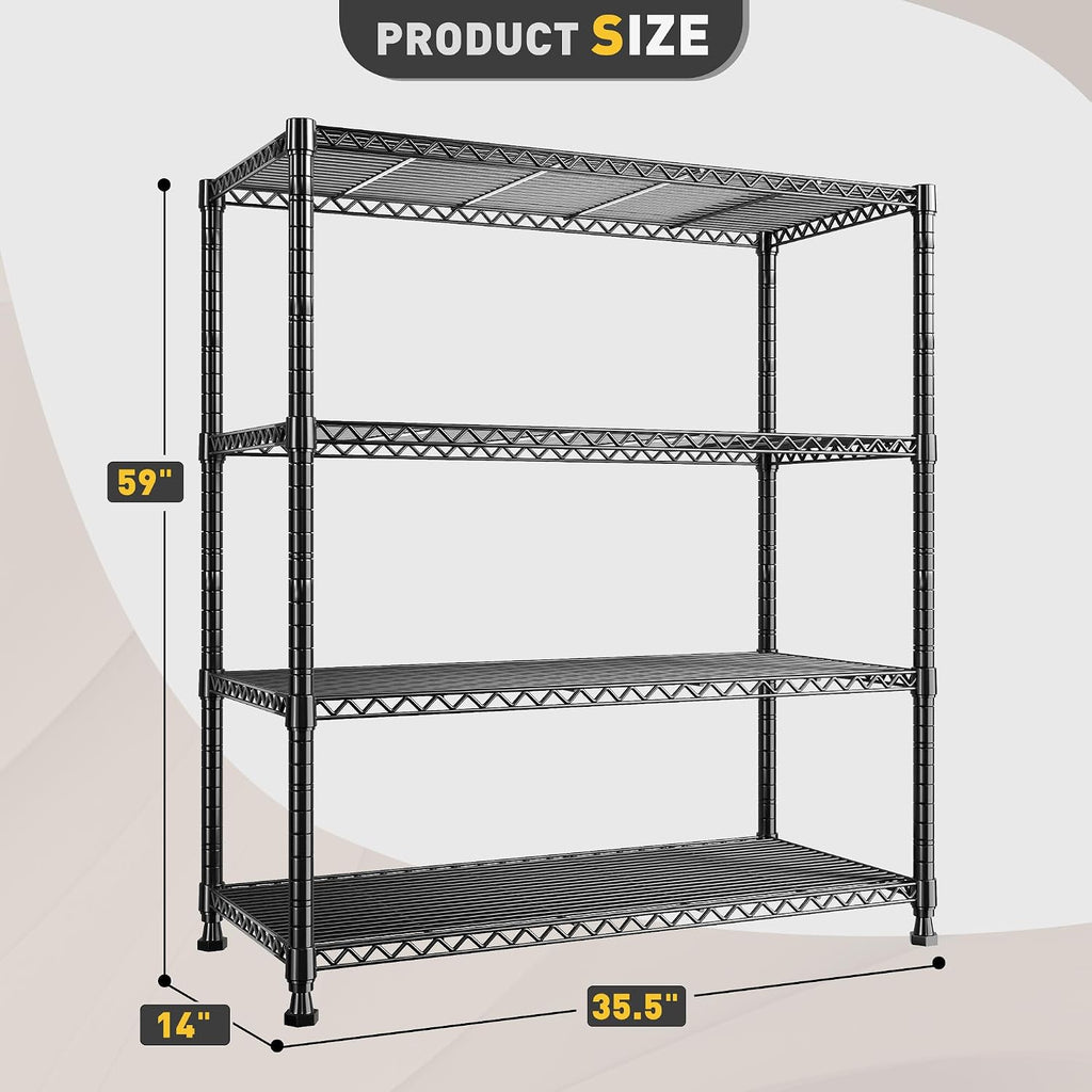 Heavy Duty Adjustable 4-Tier Wire Storage Shelving Unit