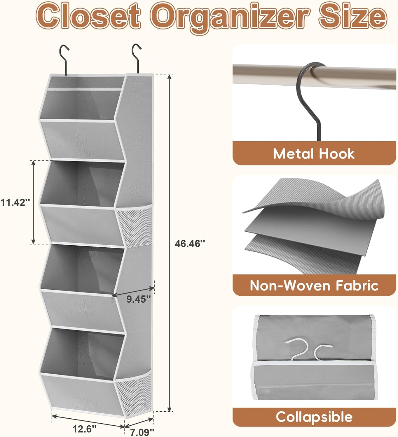4-Shelf Kids Hanging Closet Storage Organizer