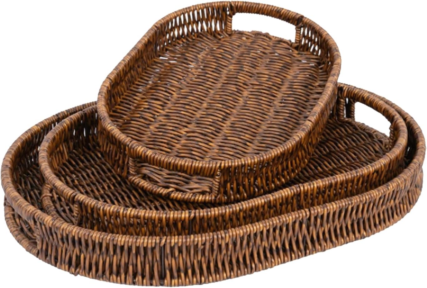 Handwoven Rattan Serving Trays Set with Handles