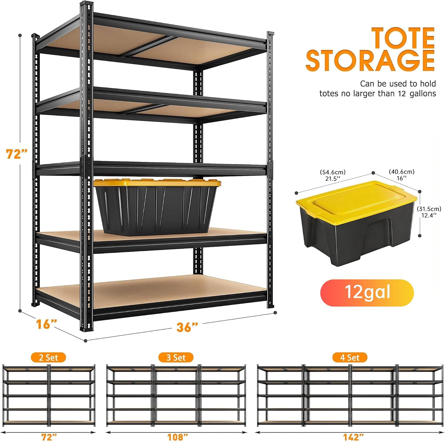 Heavy Duty Adjustable 5-Tier Metal Storage Shelving