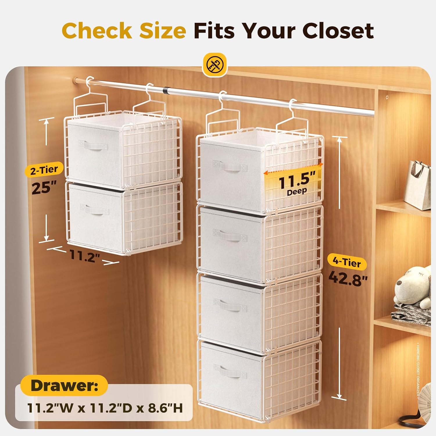 4-Tier Hanging Closet Organizer With Drawers