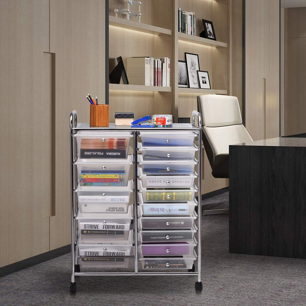 15-Drawer Rolling Storage Organizer Cart Clear