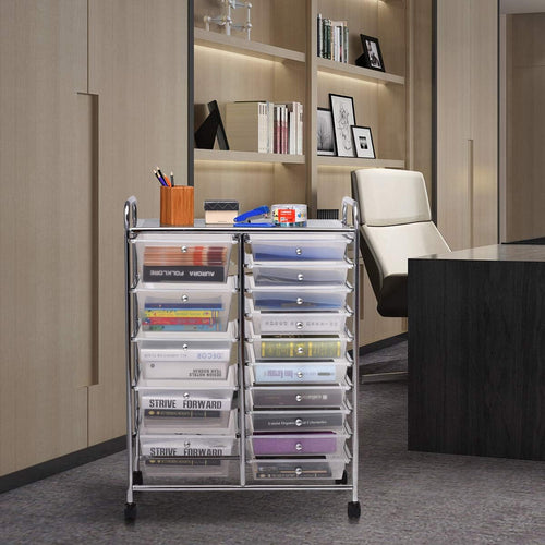 15-Drawer Rolling Storage Organizer Cart Clear