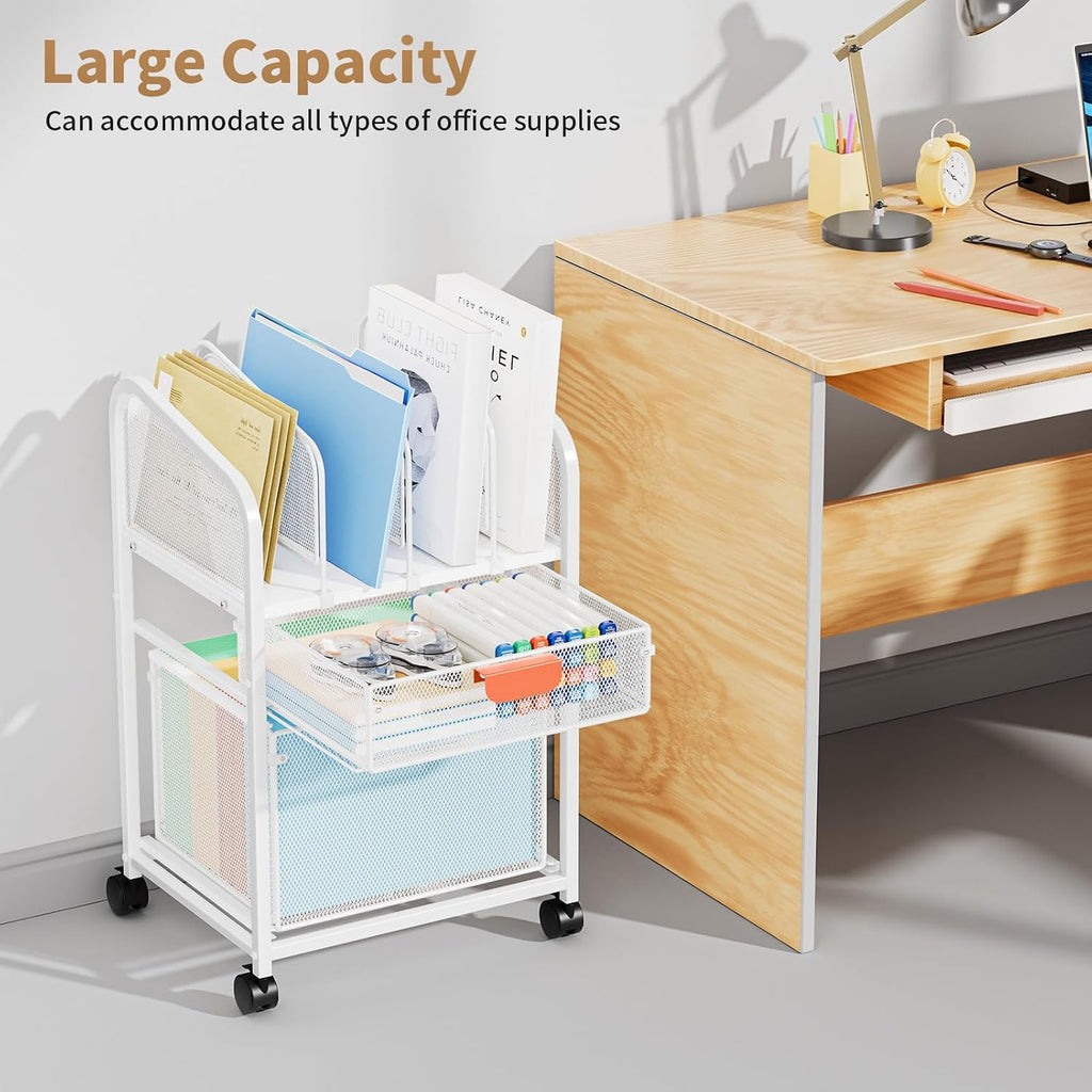 Mobile Rolling File Cart with Lockable Wheels