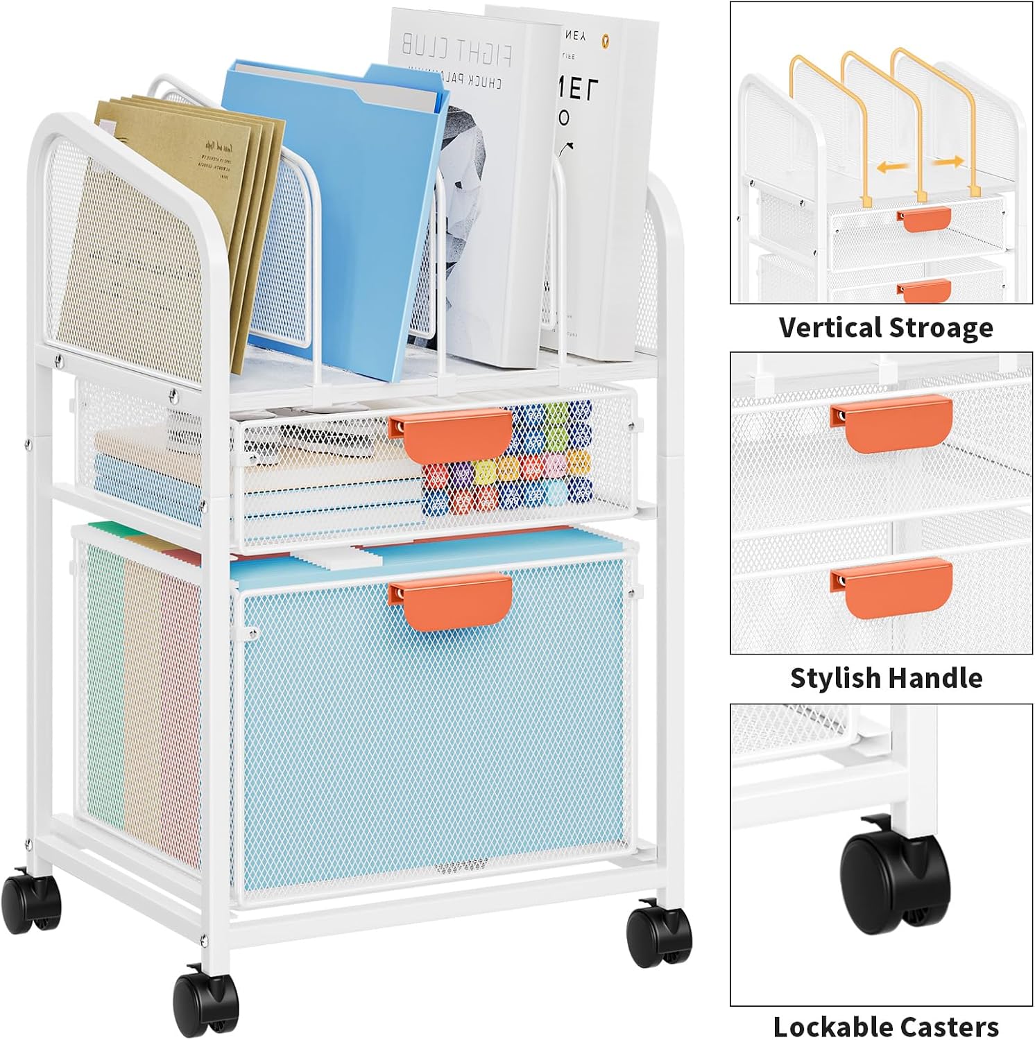 Mobile Rolling File Cart with Lockable Wheels
