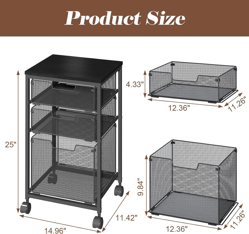 Rolling File Cart with Drawers and Printer Surface