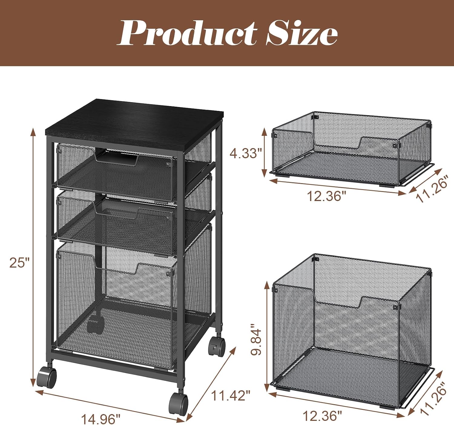 Rolling File Cart with Drawers and Printer Surface