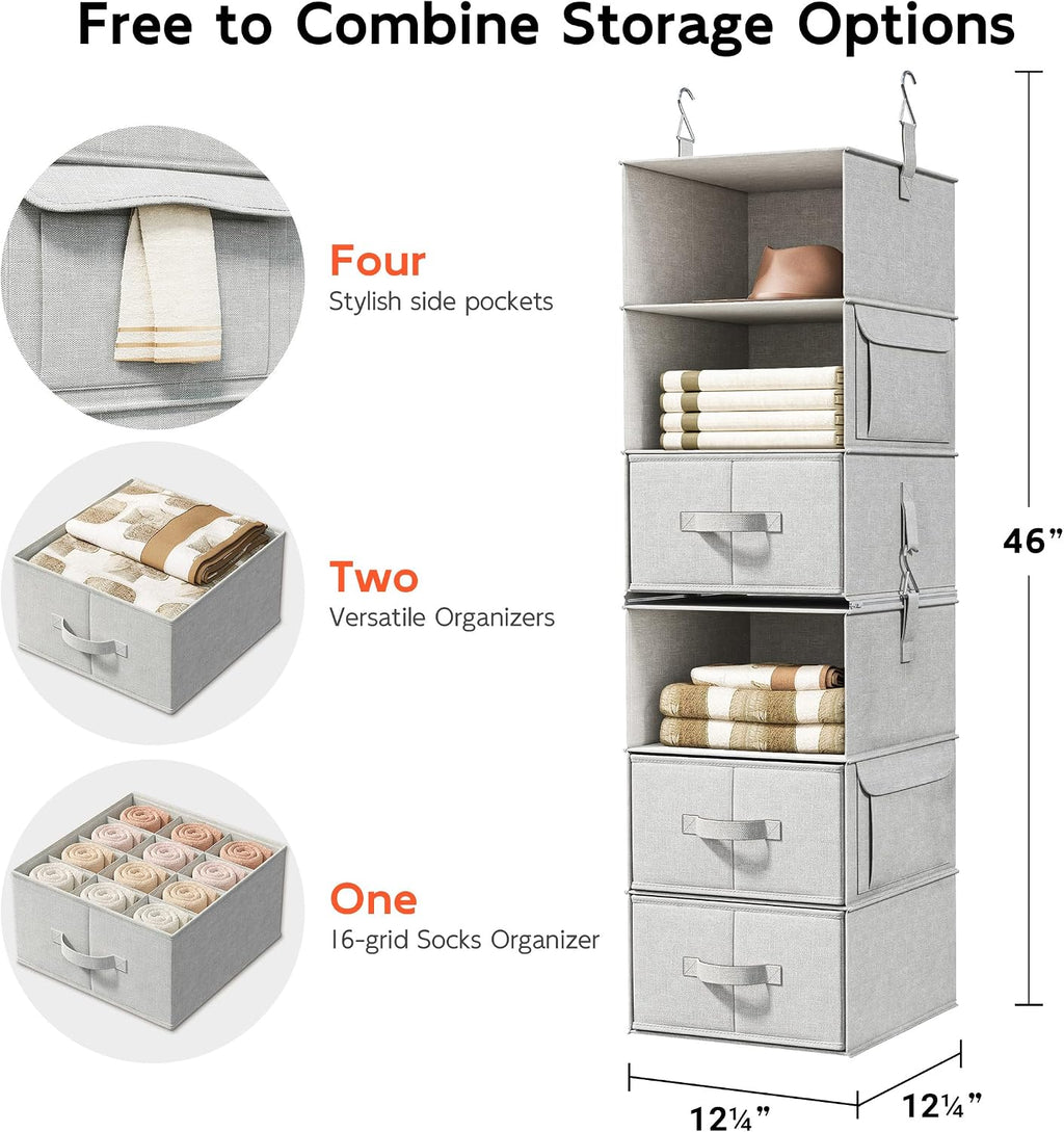 6-Shelf Hanging Closet Organizer with Drawers