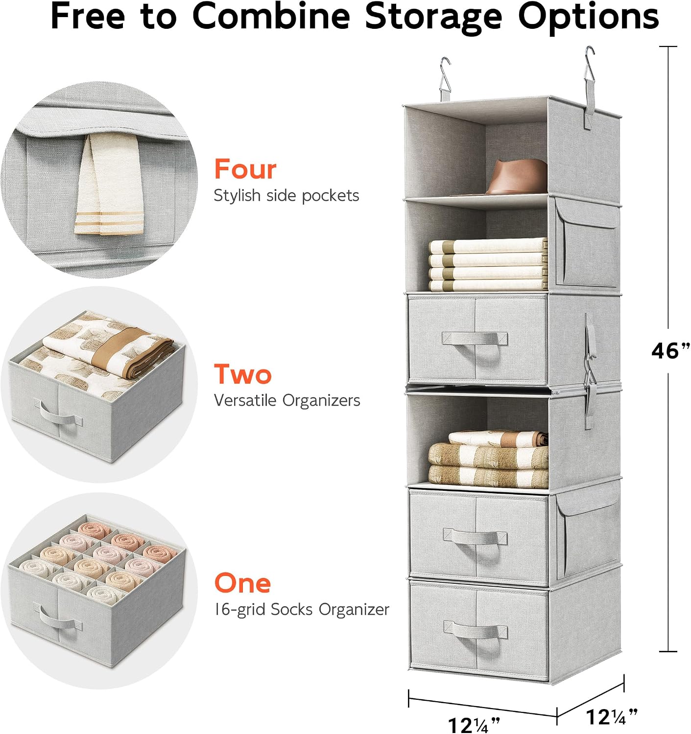 6-Shelf Hanging Closet Organizer with Drawers