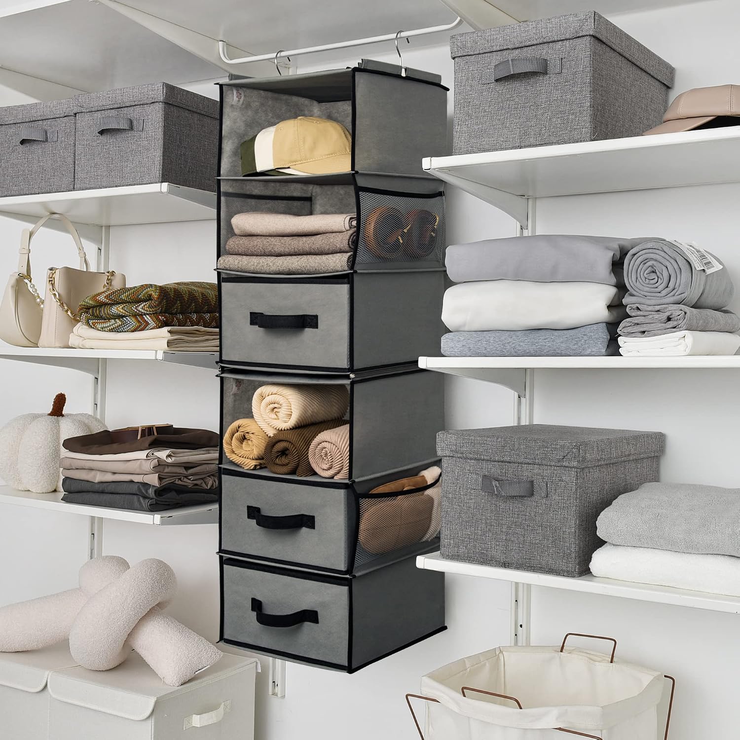 Hanging Closet Organizer Shelves Drawers Pockets