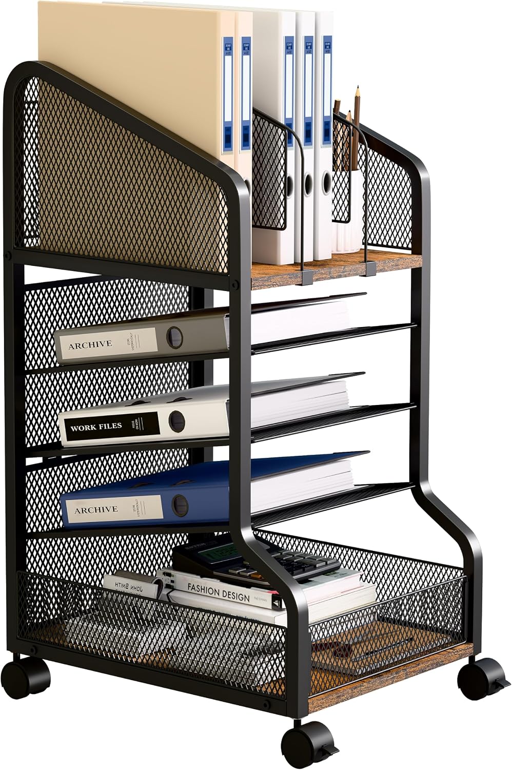 5-Tier Rolling File Cart Lockable Wheel Organizer