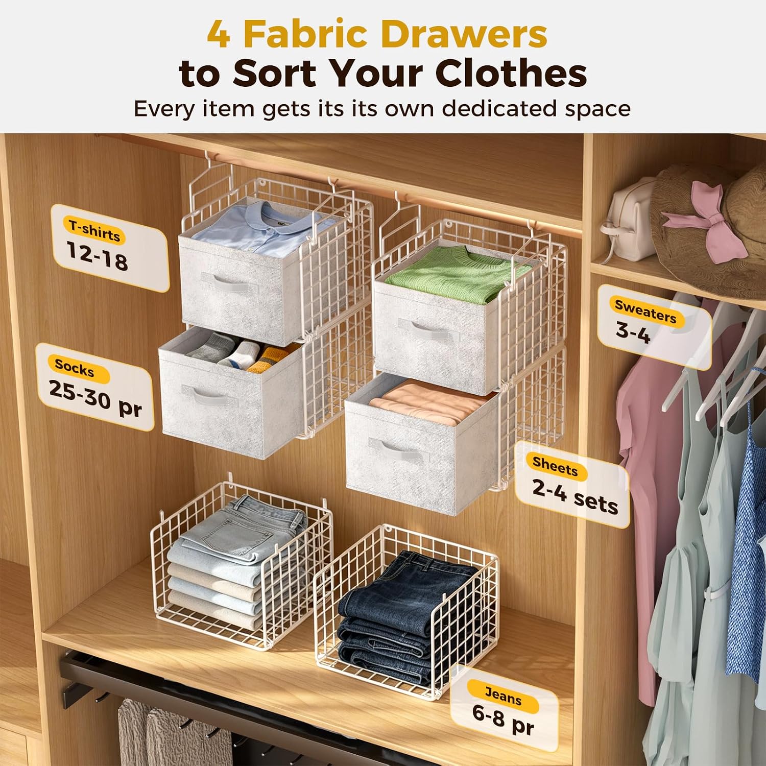 4-Tier Hanging Closet Organizer With Drawers