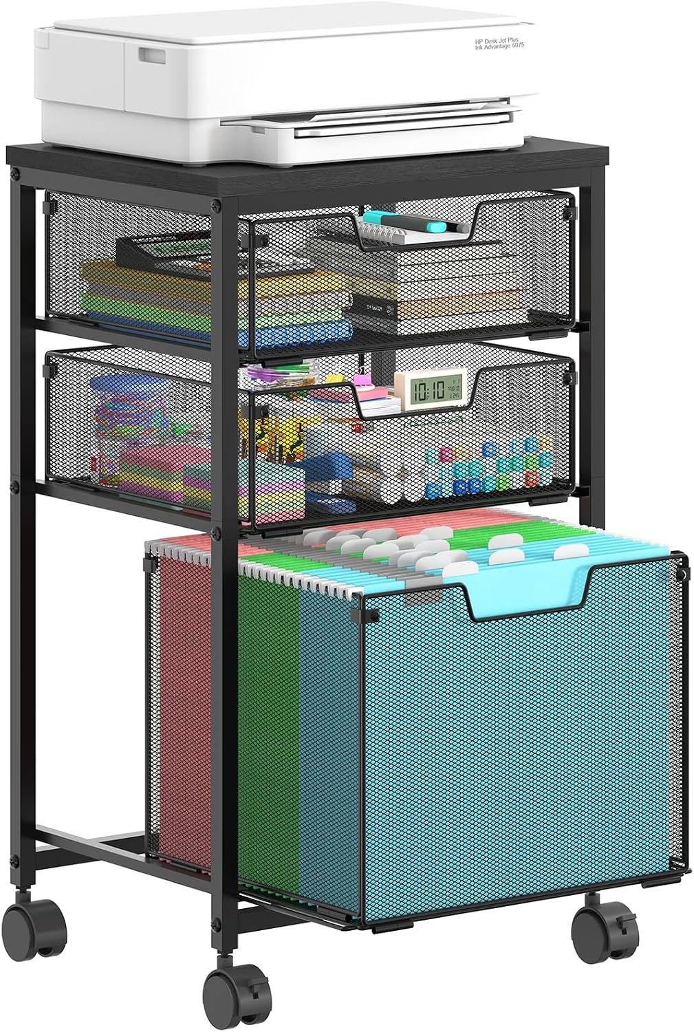 Rolling File Cart with Drawers and Printer Surface