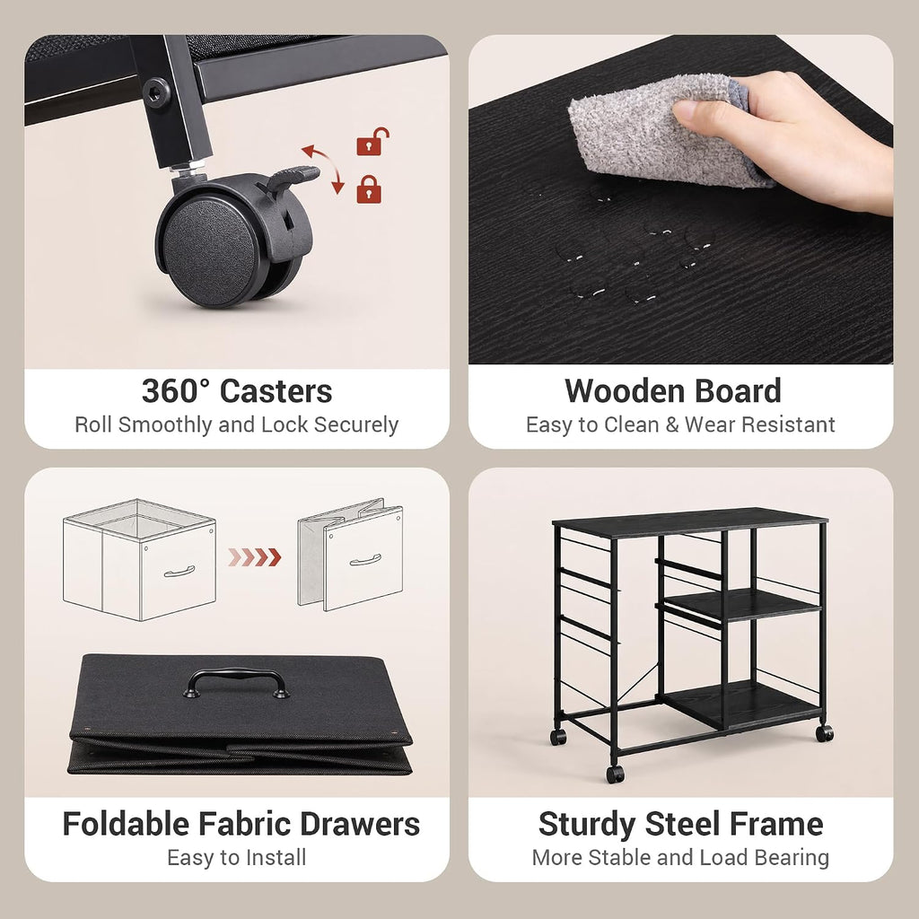 Fabric Rolling File Cabinet Printer Stand Organizer