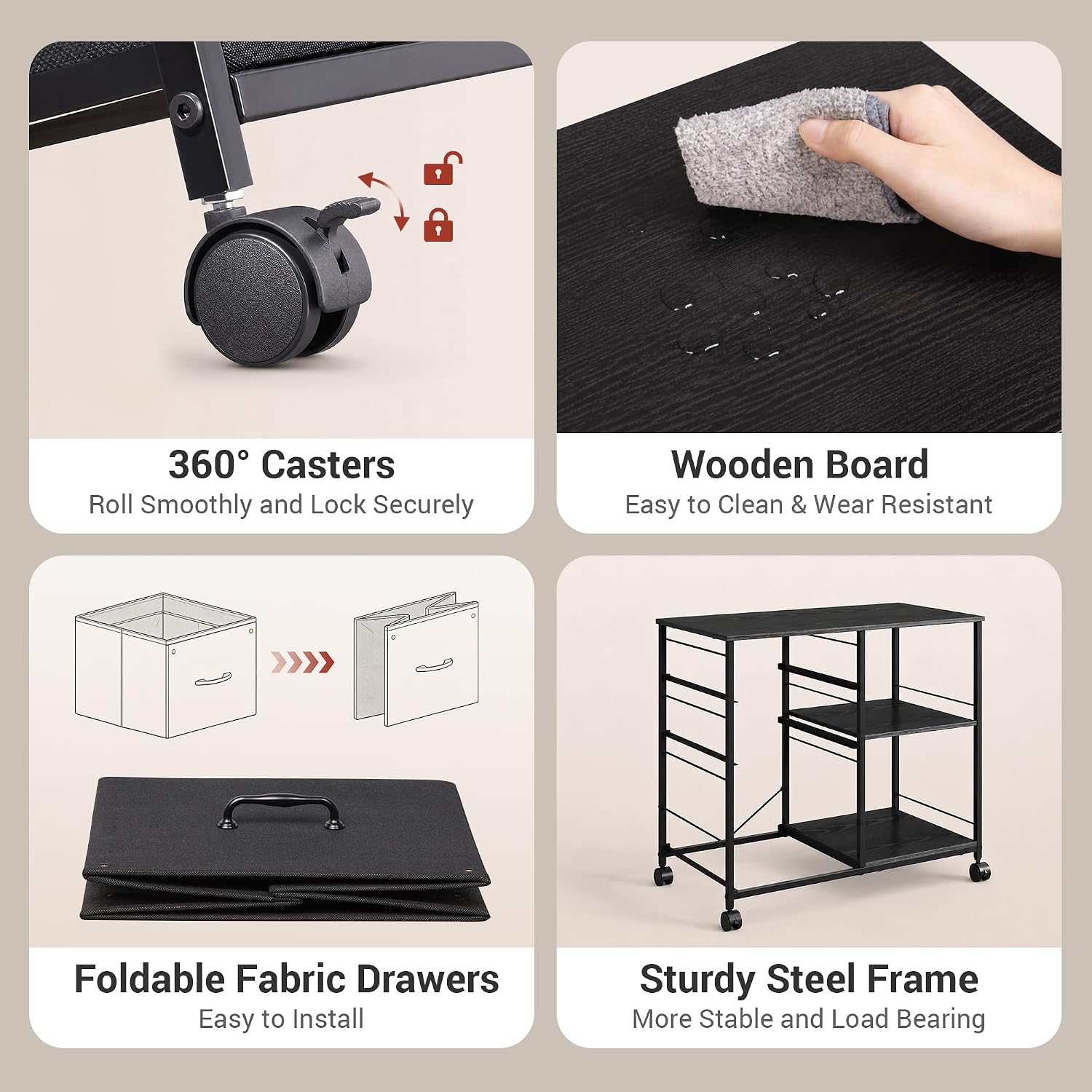 Fabric Rolling File Cabinet Printer Stand Organizer