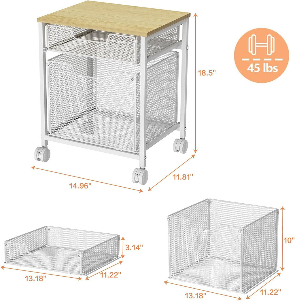 Rolling File Cart Printer Stand Lockable Wheels