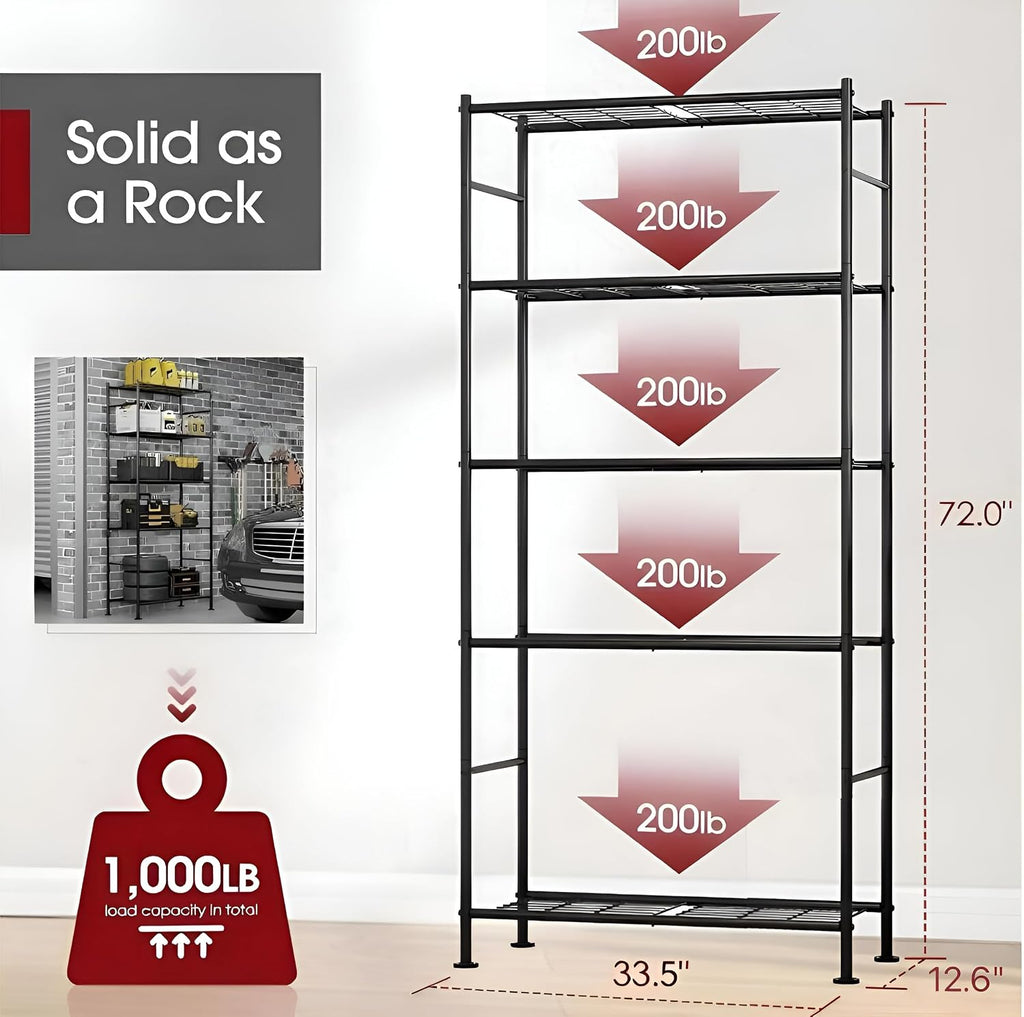 Adjustable 5-Tier Steel Storage Shelving Units （9 words）