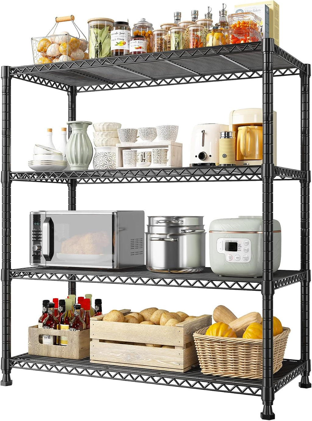 Heavy Duty Adjustable 4-Tier Wire Storage Shelving Unit