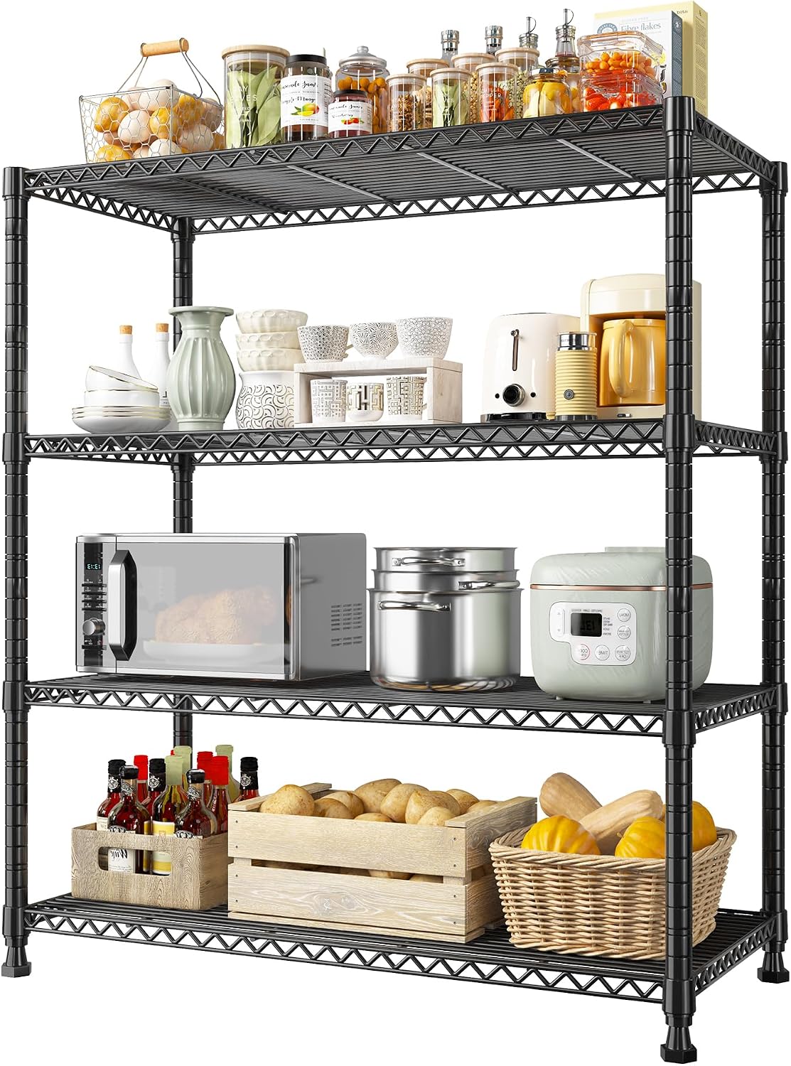 Heavy Duty Adjustable 4-Tier Wire Storage Shelving Unit