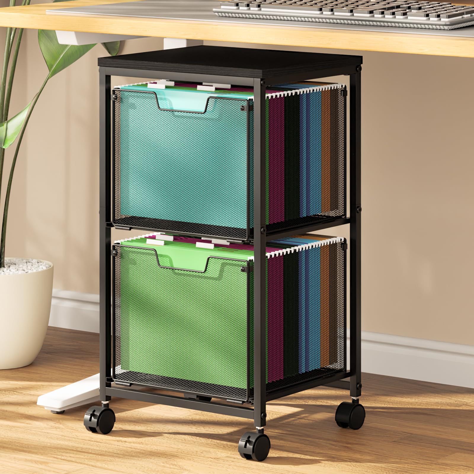Mobile Rolling File Cart with Storage Drawers