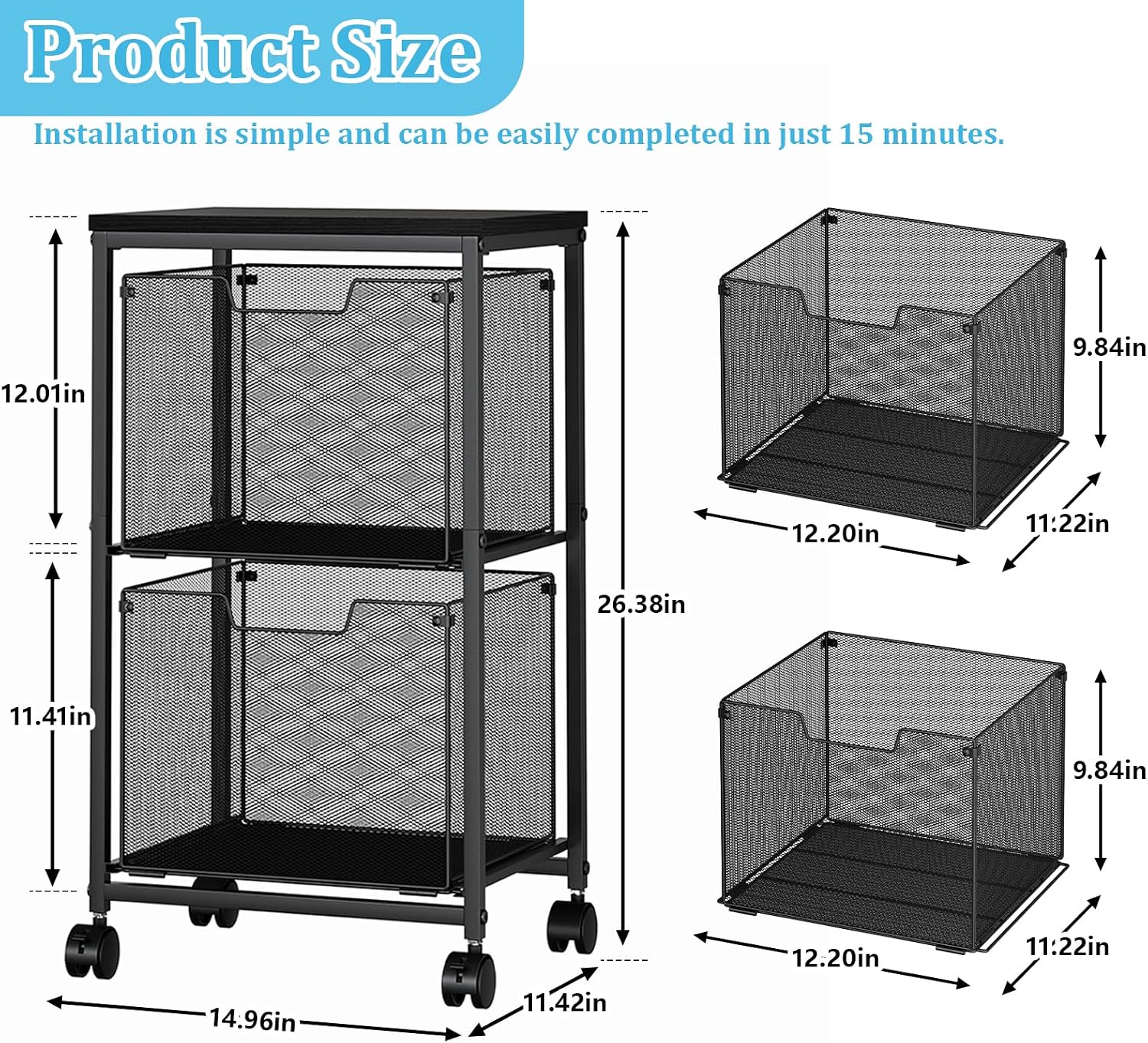 Mobile Rolling File Cart with Storage Drawers