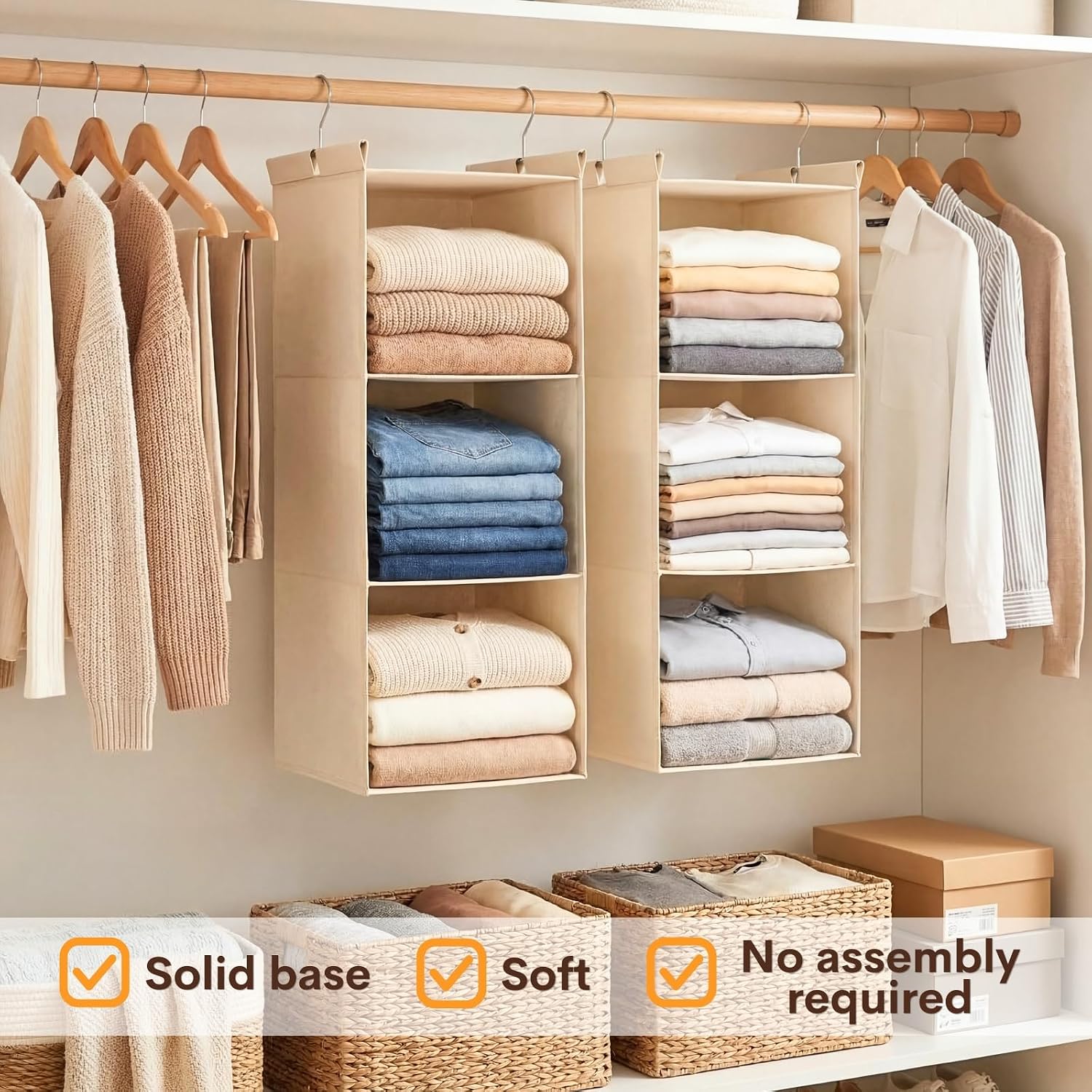3-Tier Cotton Dual Hanging Closet Organizer （9 words）