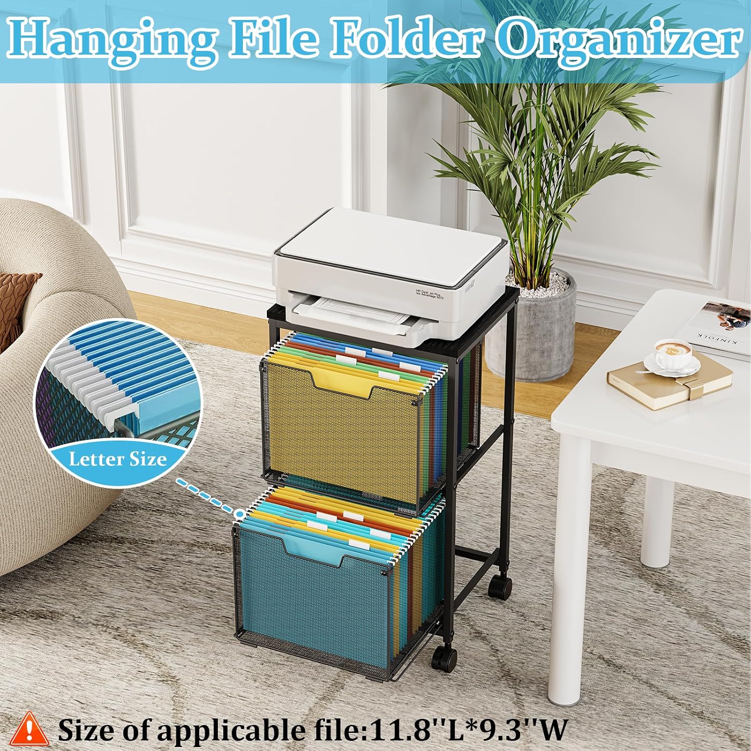 Mobile Rolling File Cart with Storage Drawers