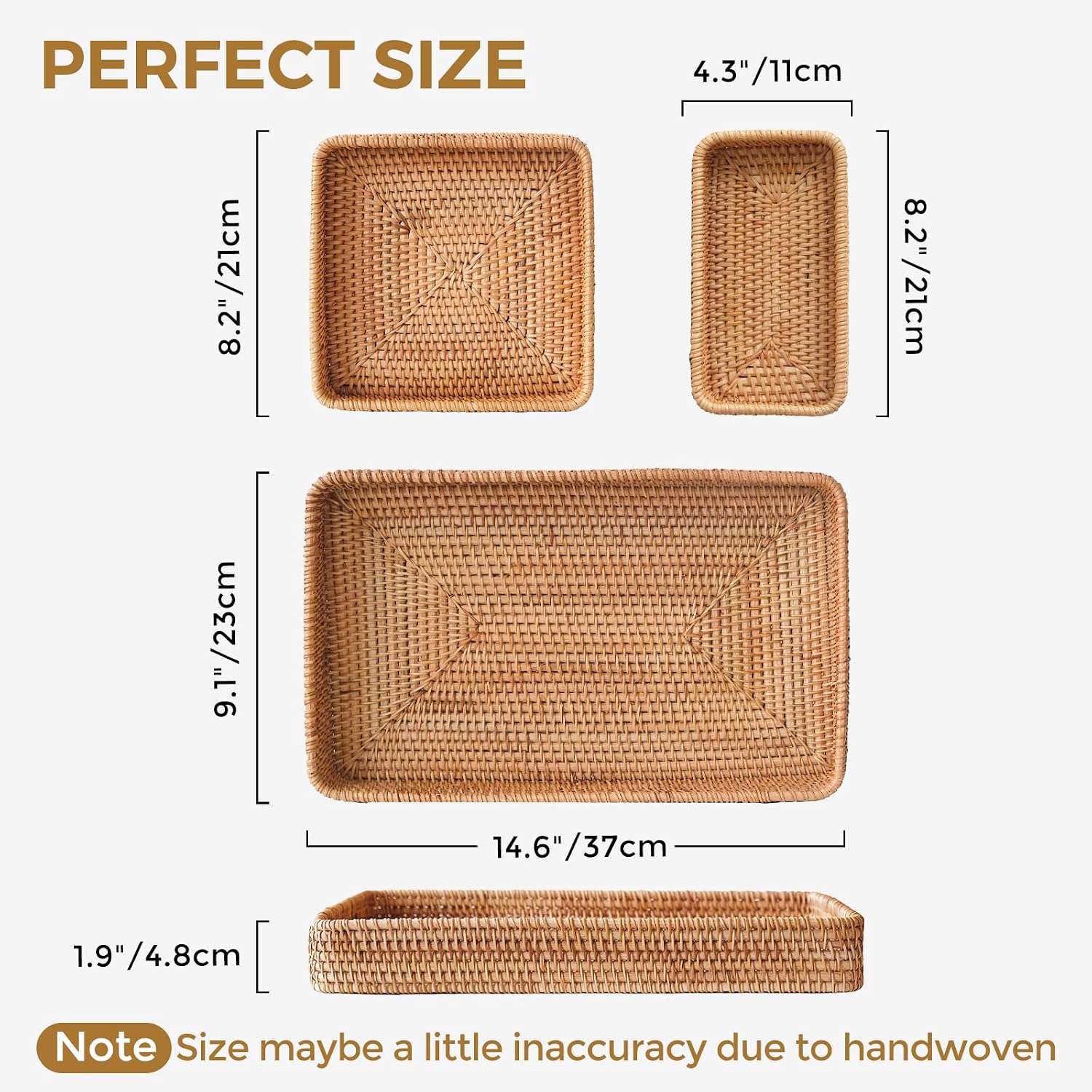 Decorative Rectangular Rattan Serving Trays Set
