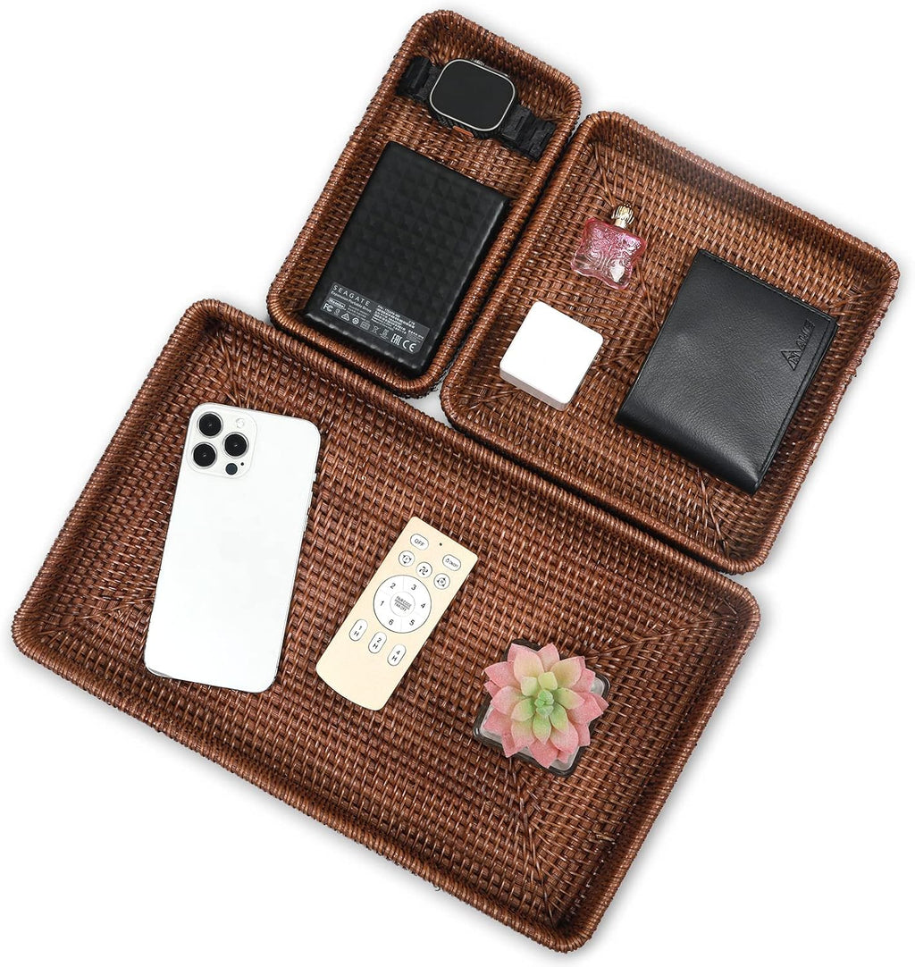 Natural Rectangular Rattan Serving Trays Set of Three