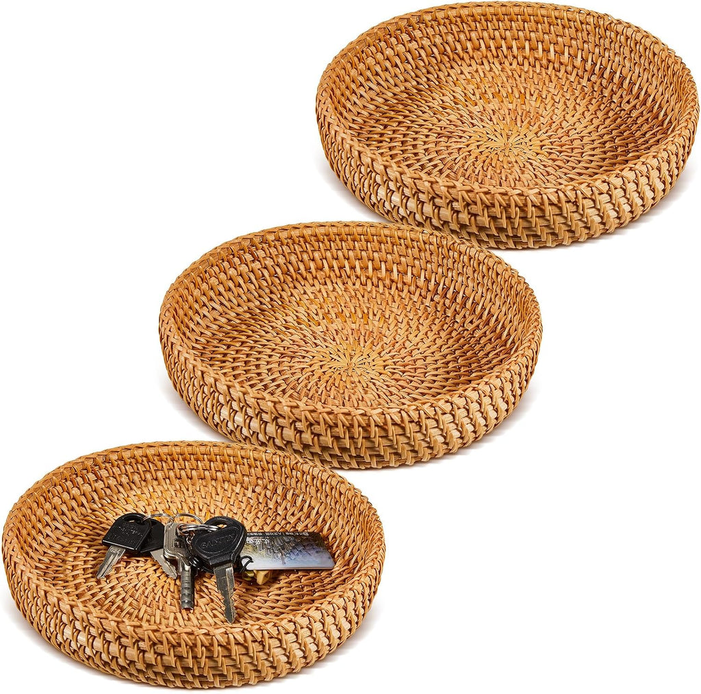 Decorative Round Rattan Storage Trays Set of Three