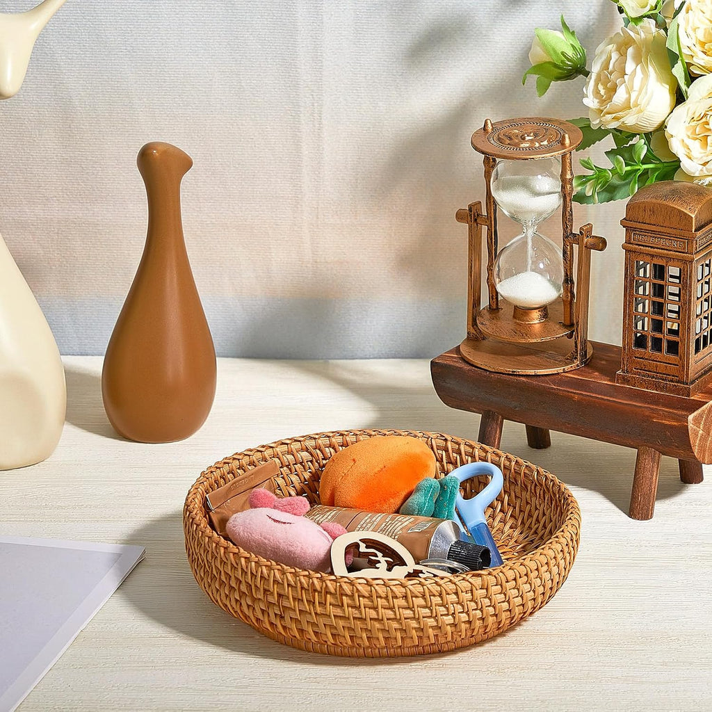 Decorative Round Rattan Storage Trays Set of Three