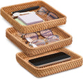 Natural Square Rattan Storage Serving Trays Set