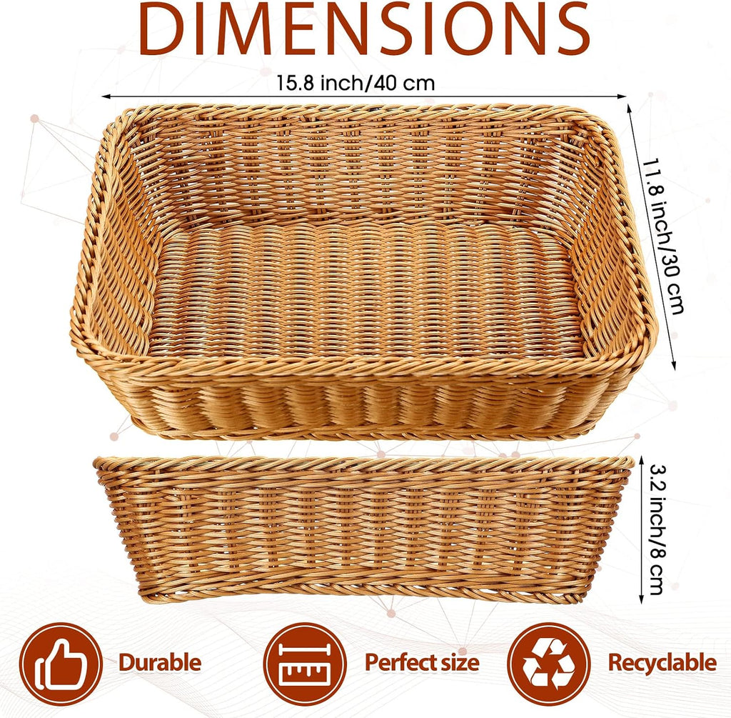 Rectangular Poly Rattan Woven Serving Baskets Set
