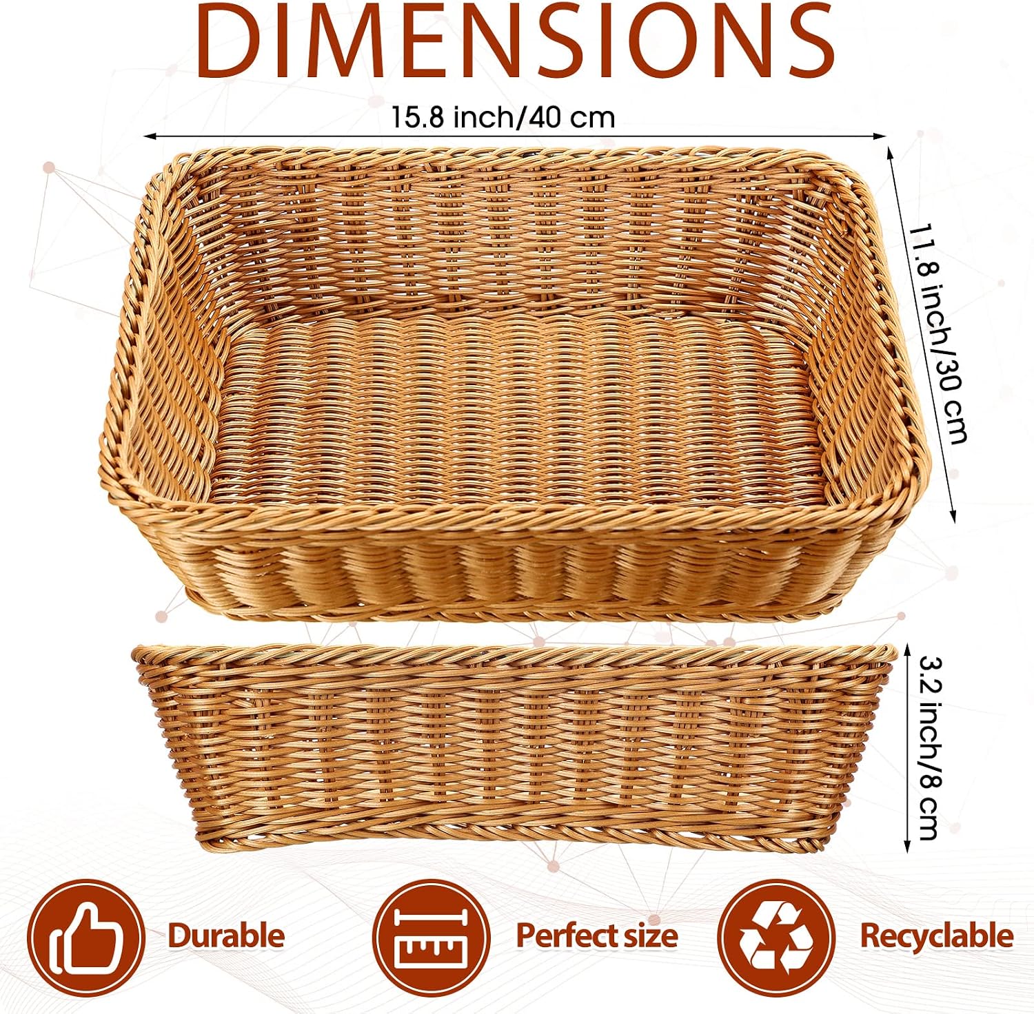 Rectangular Poly Rattan Woven Serving Baskets Set