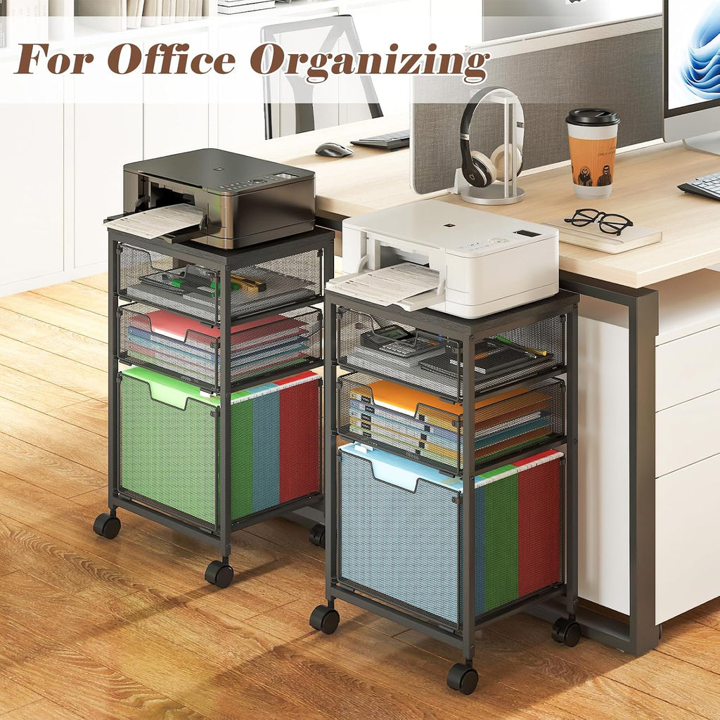 Rolling File Cart with Drawers and Printer Surface