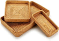 Natural Rectangular Rattan Serving Tray Set of Three