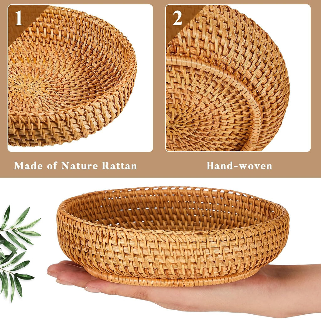 Decorative Round Rattan Storage Trays Set of Three