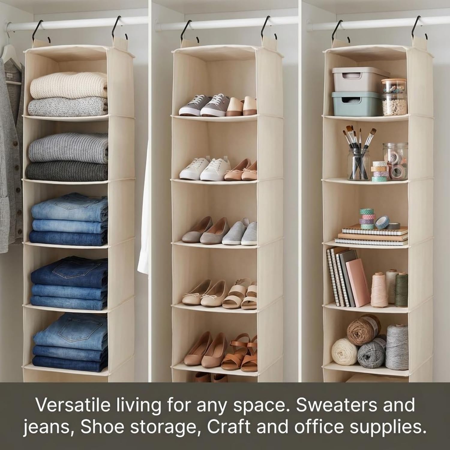 6-Shelf Canvas Hanging Closet Storage Organizer