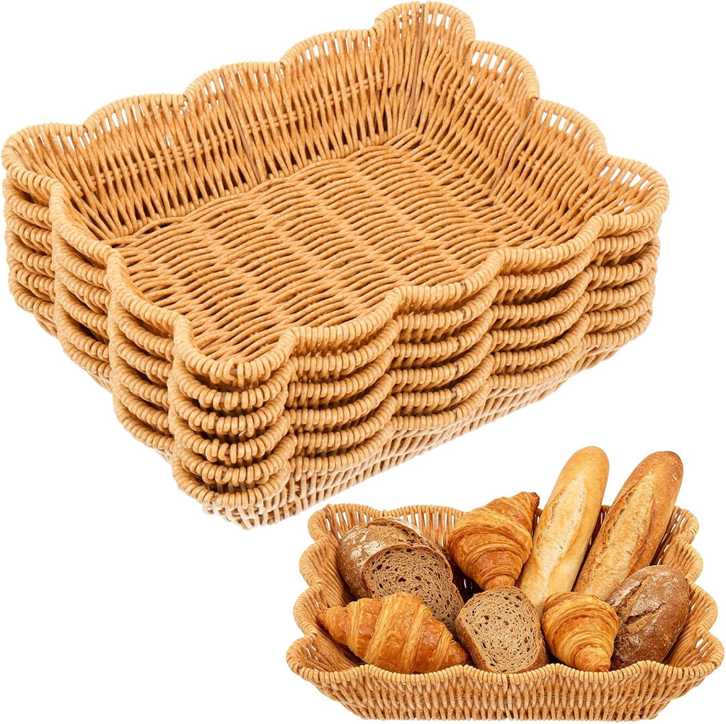 Stackable Rectangular Imitation Rattan Serving Baskets