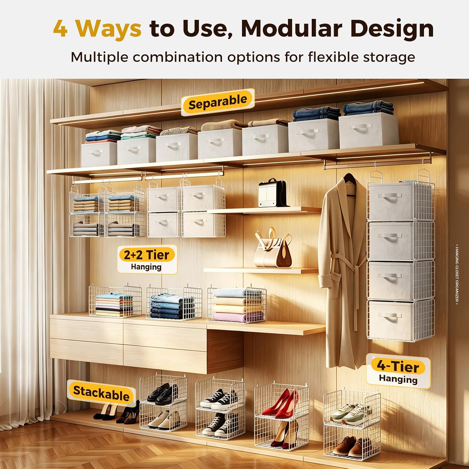 4-Tier Hanging Closet Organizer With Drawers
