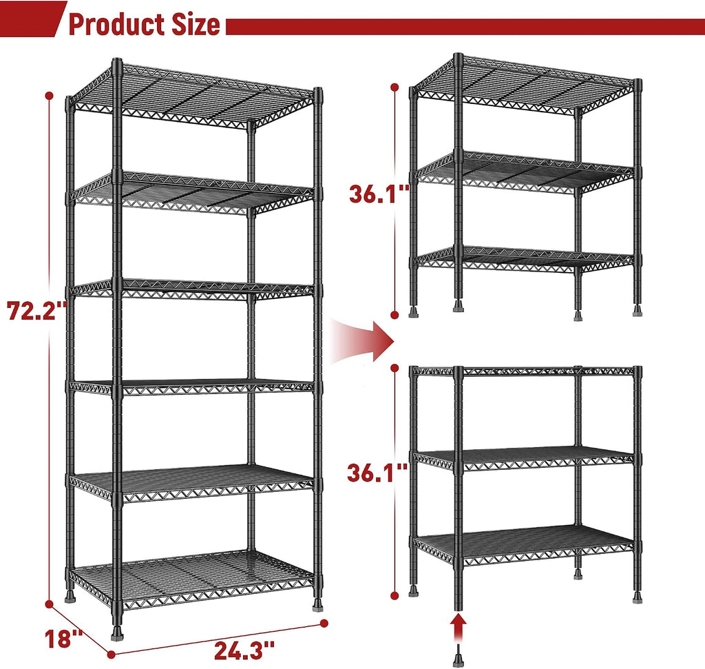 Heavy Duty Adjustable 6-Tier Metal Storage Shelving Unit