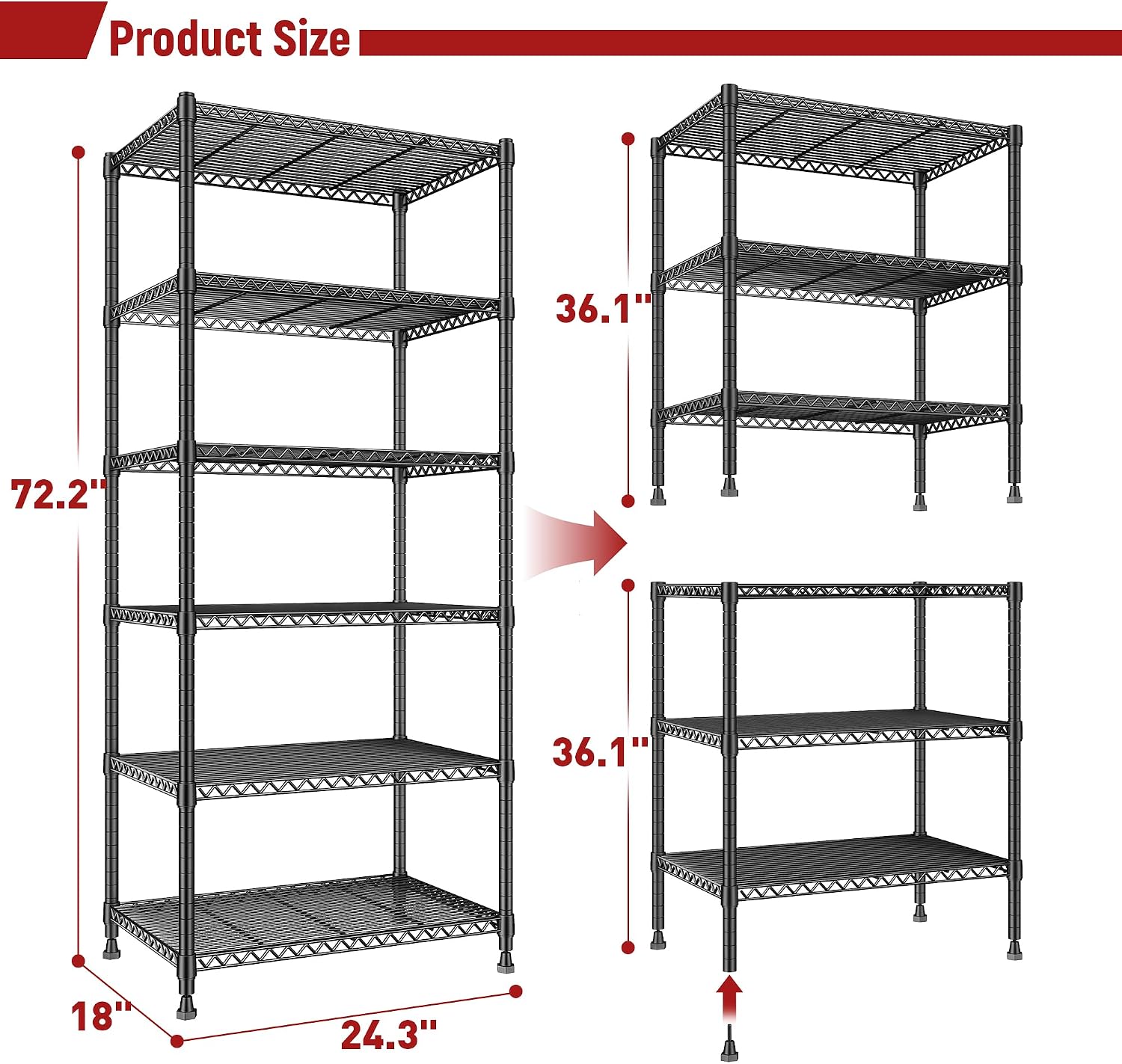 Heavy Duty Adjustable 6-Tier Metal Storage Shelving Unit